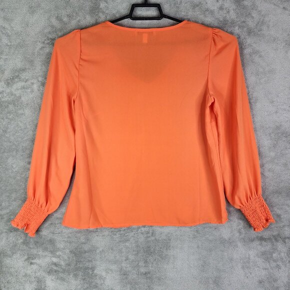 Women's Chaus V-Neck Long Sleeve Blouse Orange 100% Polyester Size S - Picture 7 of 10